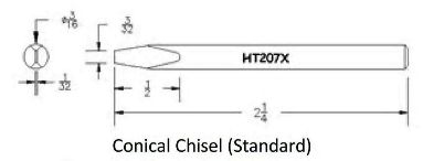 Hexacon HT207X Soldering Tip  -  3/16 Conical Chisel   (for 22A, 26S, P26, 22H & 26H Irons) 