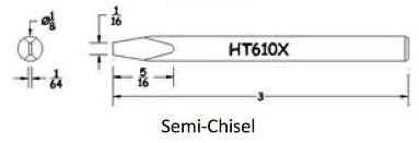 Hexacon HT610X Soldering Tip -  1/8 Semi Chisel   (for 21A, 25S , P25 & 25H Irons) 
