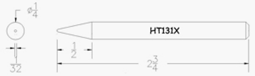 Hexacon HT131X Soldering Tip -  1/4 Sharp-Conical Soldering Tip  (for P30, P34, 30H & 34H)