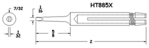 Hexacon HT885X Soldering Tip  -  1/16 Turned Down Full Chisel -   Sleeve-Style   (for Micro-Stedi Irons & Stations)