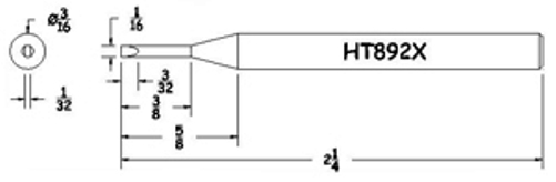 Hexacon HT892X Soldering Tip  -  3/16 Turned Down Full Chisel   (for 22A, 26S, P26, 22H & 26H Irons) 