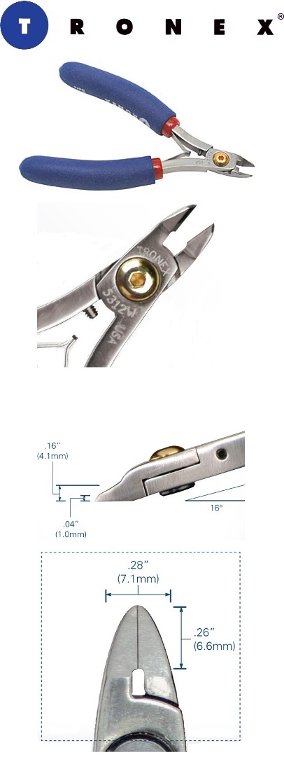 Tronex 5312 ESD-Safe Mini Oval Head Cutters | Flush Cut | Standard Handle | 38-16 AWG