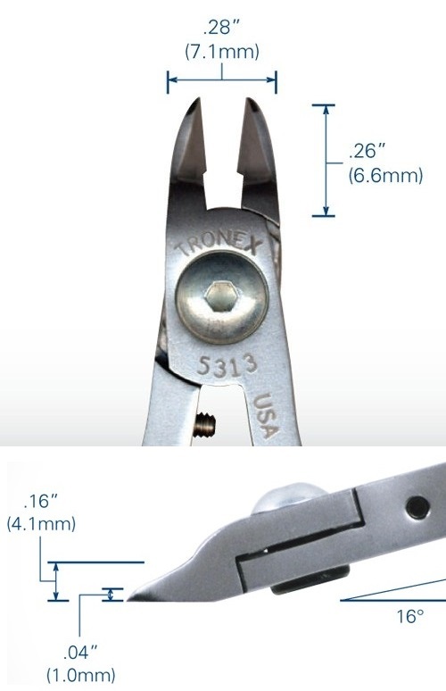 Tronex 5313G ESD-Safe Mini Oval Head Cutters Razor-Flush Cut Rubber Grips 38-20 AWG