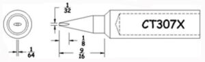 Hexacon CT307X Soldering Tip | 1/32 | 45° Conical-Chisel (for HTC5520 & Phenix Ultra)