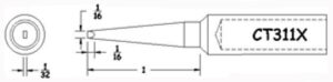 Hexacon CT311X Soldering Tip | 1/16 | Semi-Chisel (for HTC5520 & Phenix Ultra)
