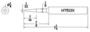 Hexacon HT513X Soldering Tip  | 1/4 Turned-Down Sharp-Conical  | for 23A, 24S & 24H Irons