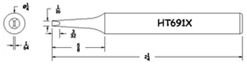 Hexacon HT691X Soldering Tip | 1/4 Turned-Down Full Chisel | for 23A, 24S & 24H Irons