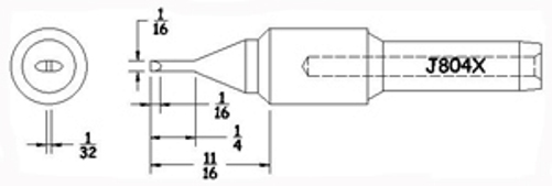 Hexacon J804X Soldering Tip | 1/16 Turned-Down Chisel | 5/Pk. | for Therm-O-Trac Magnum Stations 2300/2300B
