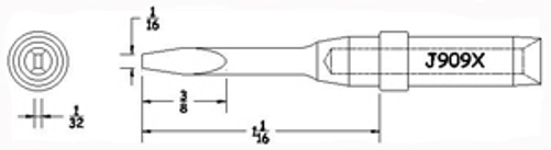 Hexacon J909X Soldering Tips | 1/16 Semi-Chisel Extended Length Tip | 5/Pk | for Therm-O-Trac Stations
