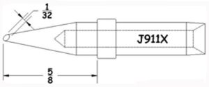 Hexacon J911X Soldering Tips | 1/32 45° Conical Bevel  | 5/Pk  | for Therm-O-Trac Stations