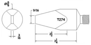 Hexacon T274 Soldering Tip | 1-5/8" Semi Chisel | Copper Screw-Tip | For SI-500 Iron