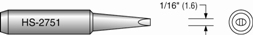 Plato HS-2751 Screwdriver Soldering Tip; 1/16; Equivalent to Hakko T18-D16 (900M-T-1.6D)