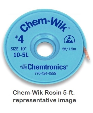 Chemtronics Chem-Wik 10-5L Rosin Desoldering Braid | .100" (2.5mm) | Blue | 5-Ft. | Large Pads